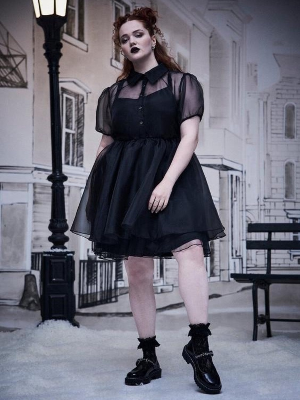 NWOT Torrid Nightfall Whimsigoth Sheer Puff-Sleeve Dress